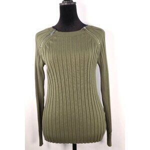 Ribbed Olive Green Zip-Angle Sweater M By INC International Concepts Size Medium